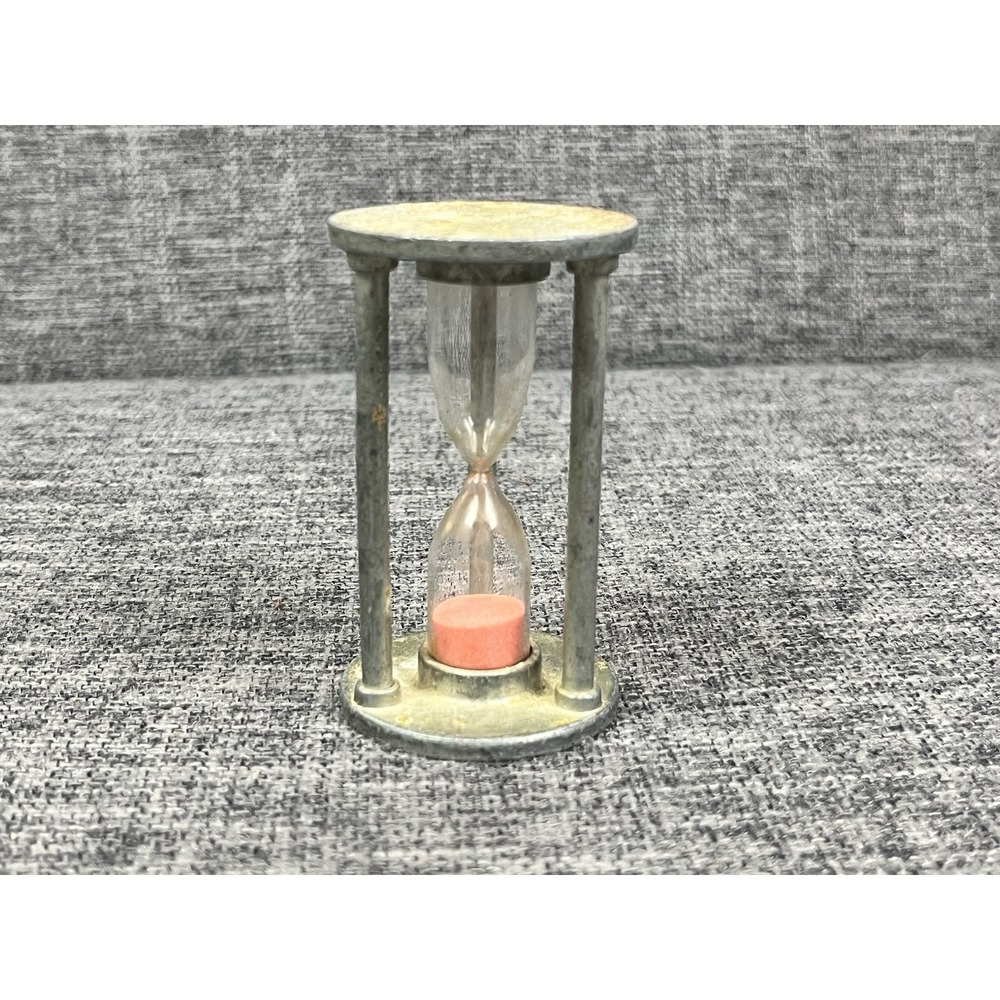 Vintage Timer Hourglass W. Germany 3 Minute Pewter Glass Pink Sand 3 Inch